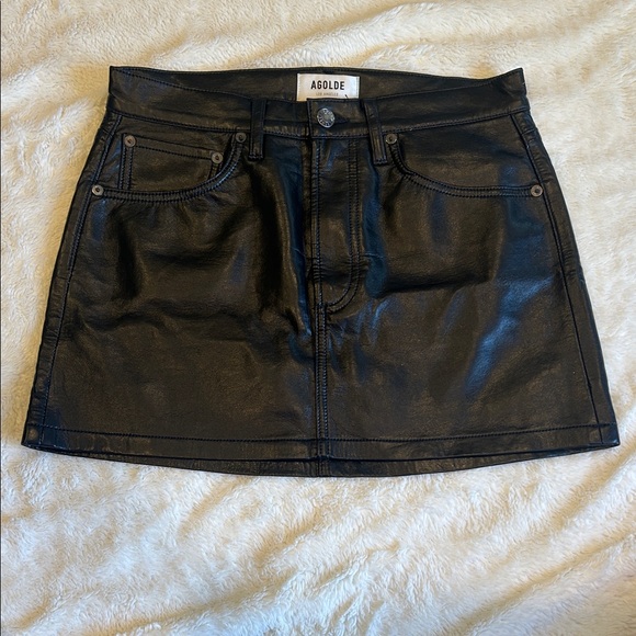 Agolde Shiny Black Mini Leather Skirt